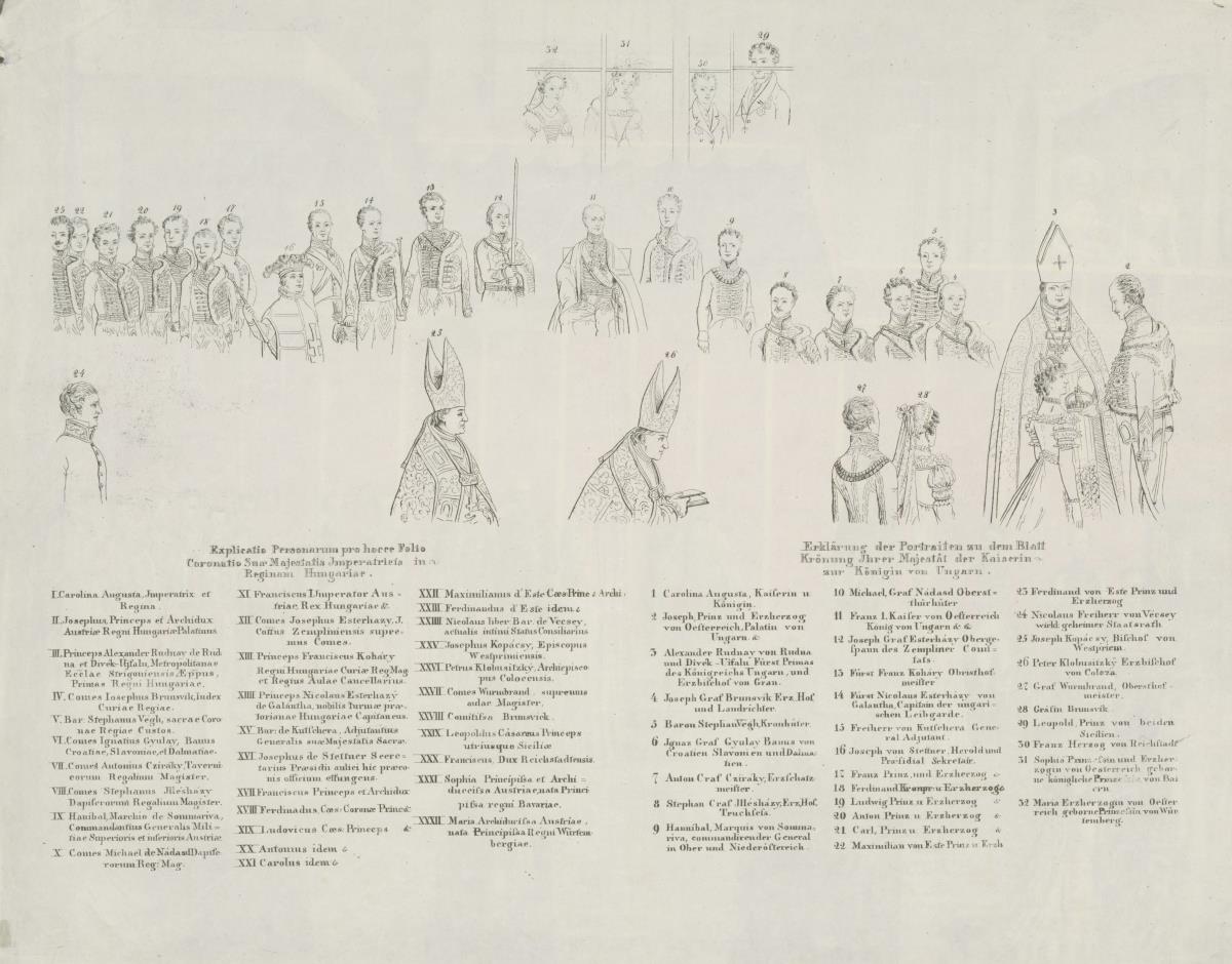 Krönung ihrer Majestät der Kaiserin Carolina Augusta zur Königin von Ungarn am 25. Sept. 1825 in Pressburg  - Erklärung der Personen
