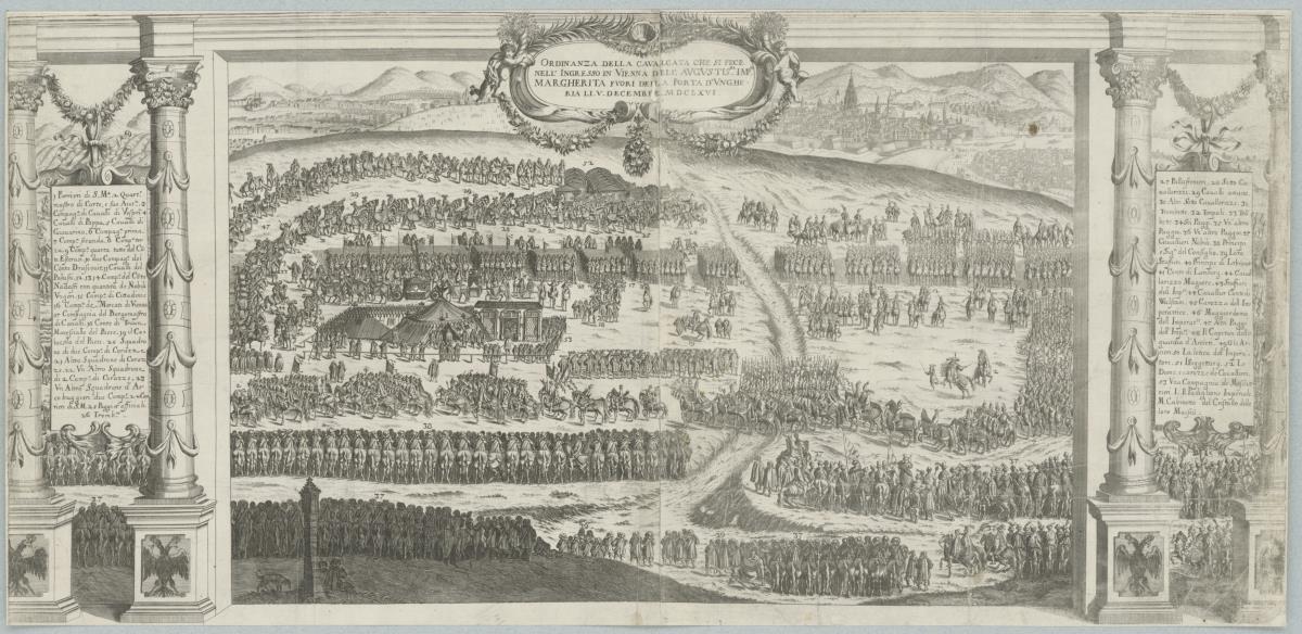 Cavalcata für Margaretha Theresia von Spanien (Gemahlin Kaiser Leopolds), Einzug in Wien am Ungarischen Tor, 5. Dezember 1666