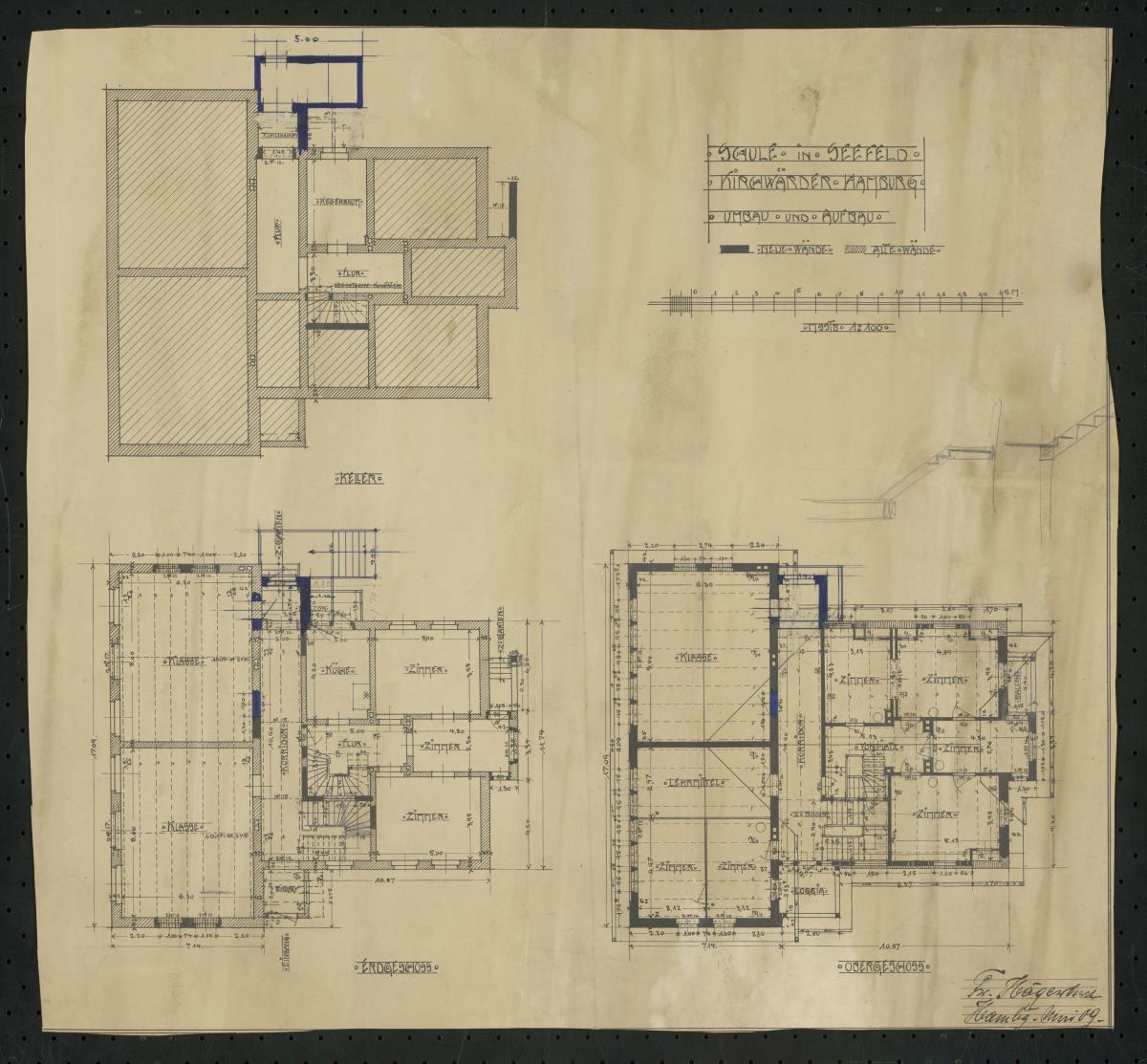 Umbau Schulhaus Seefeld, Hamburg, Grundrisse, bearbeitet