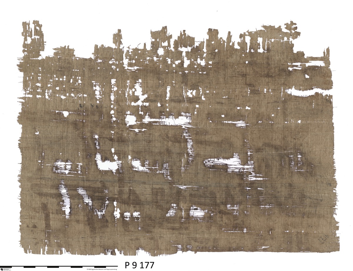 Arabischer Papyrus mit dem Protokolltext (Stempelschrift) zur Materialherstellung