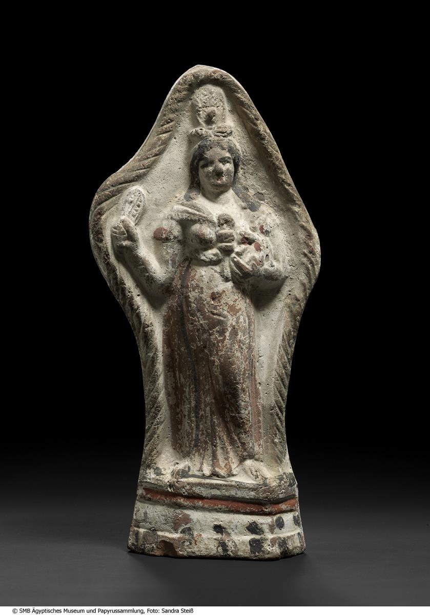 Terrakotte in Gestalt der Göttin Isis mit dem Gott Harpokrates
