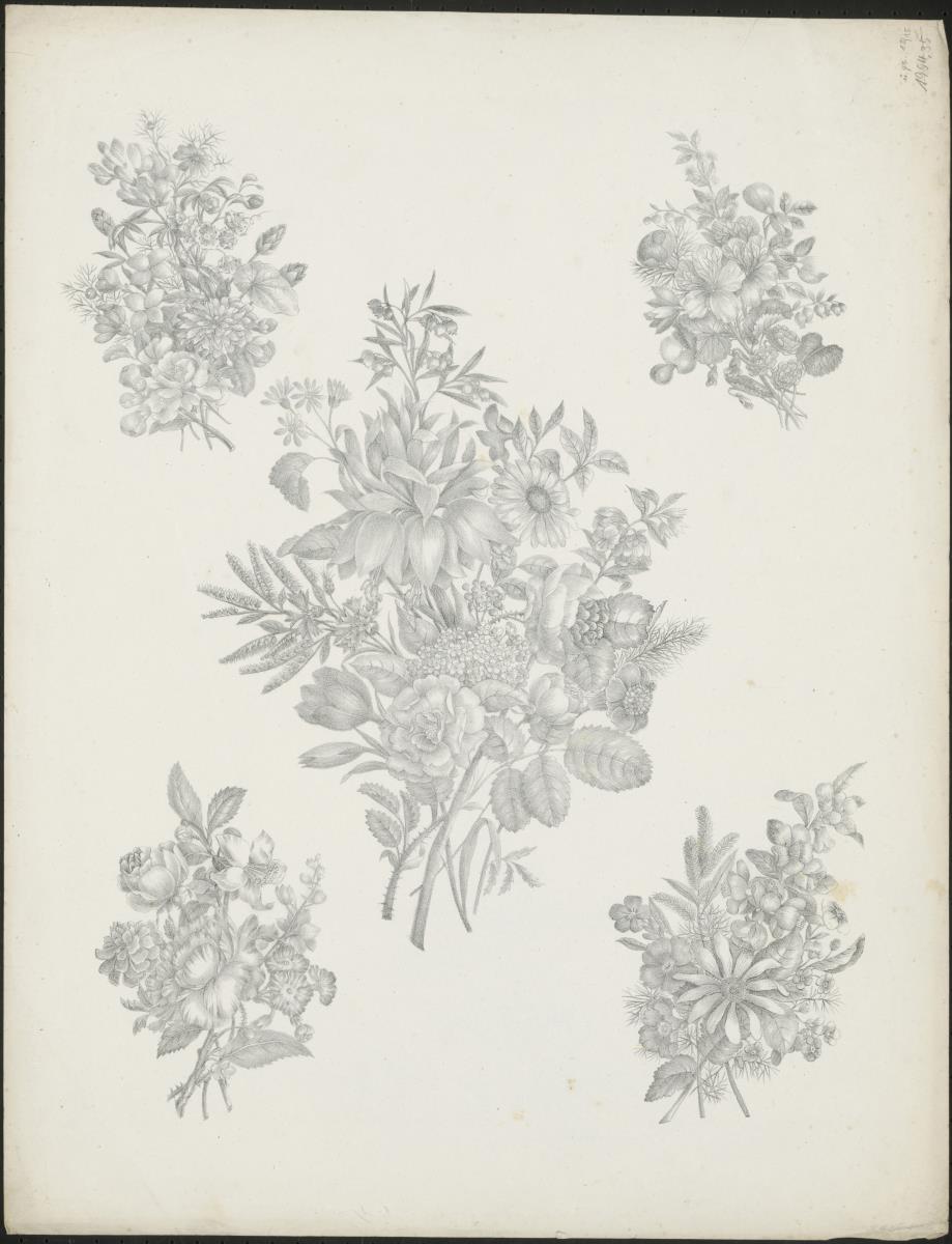Blumen-Gruppen zur Woll-Chenille und Seidenstickerei: Fünf Bouquets