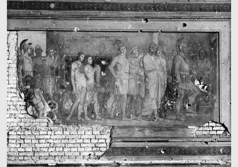Beschädigtes Fresko von Karl-Friedrich Schinkel "Theseus Gebeine werden in Athen feierlich bestattet" in der Rotunde des Alten Museums