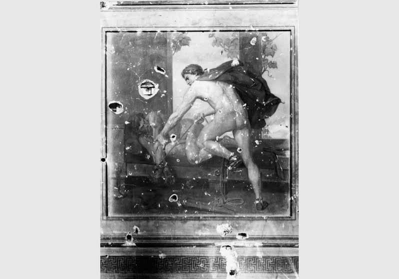 Beschädigtes Fresko von Karl-Friedrich Schinkel "Theseus überwindet den Prokrustes" in der Rotunde des Alten Museums