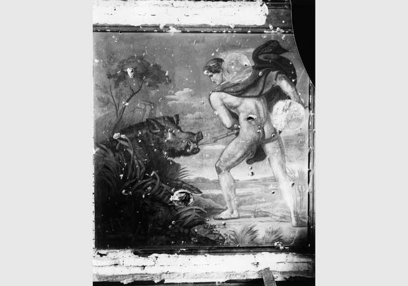 Beschädigtes Fresko von Carl Stürmer "Theseus tötet die Krommyonische Sau" in der Rotunde des Alten Museums
