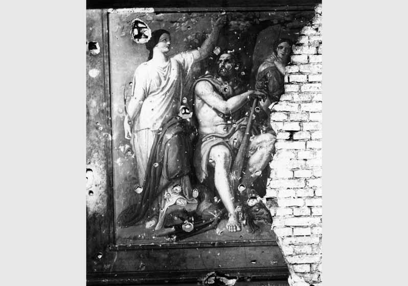 Beschädigtes Fresko von Hermann Schultz "Herkules erbeutet die Hesperidenäpfel" in der Rotunde des Alten Museums