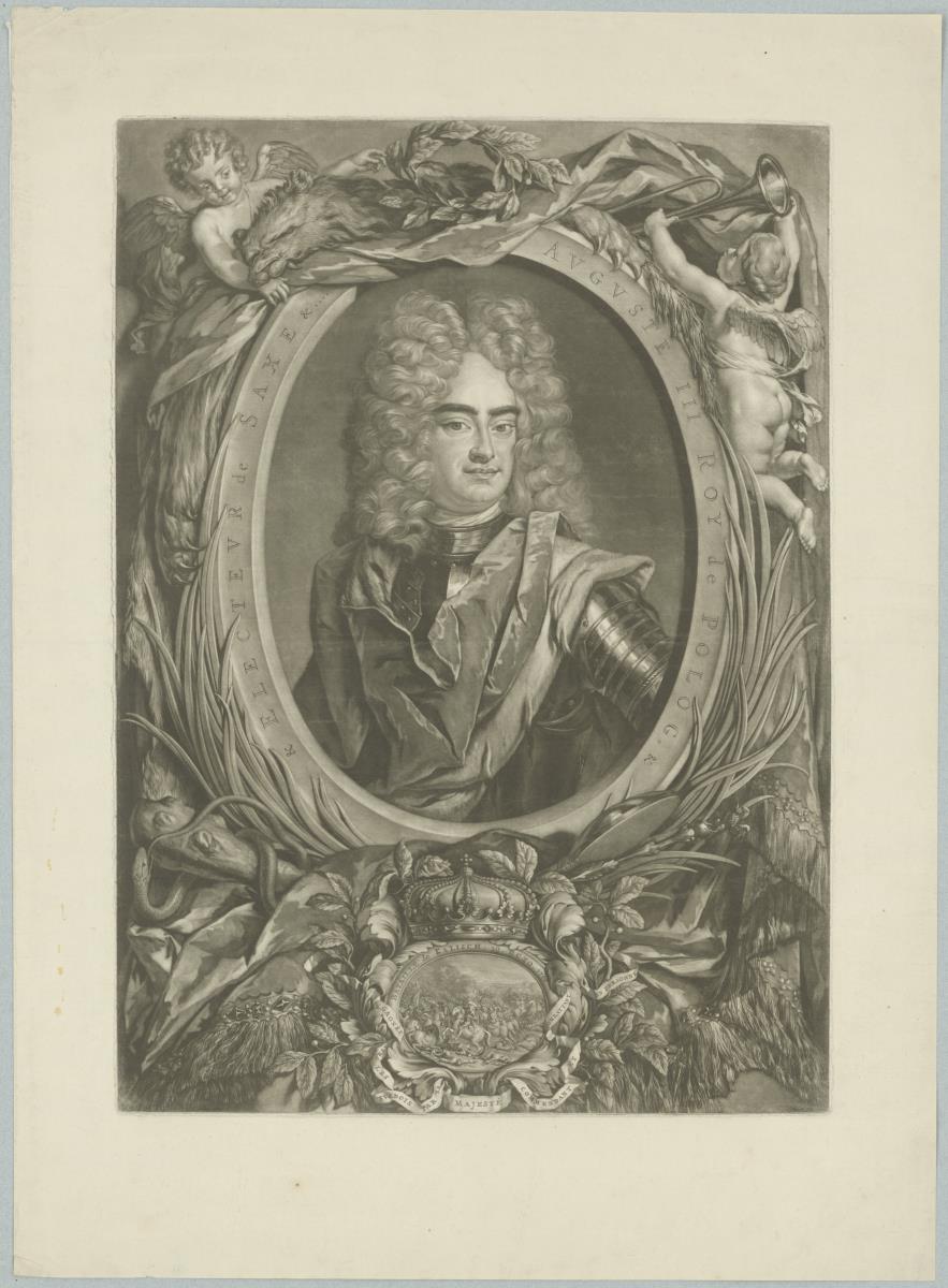 Porträt des August III., König von Polen, im Bild die Schacht bei Kalisch, 29. Okt. 1706