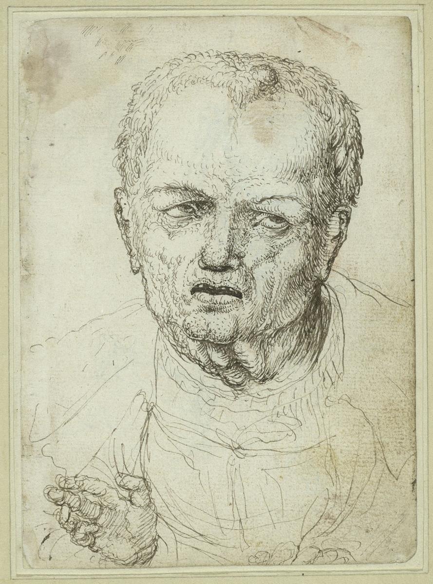 Brustbild eines Mannes, Studie für die mittlere Figur auf Blatt 3 der Holzschnitt-Folge "Flatterhafte Jugend" (1544)