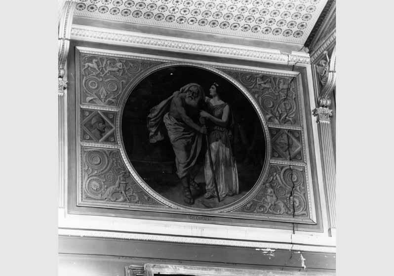 Blick auf das Wandgemälde "Oedipus und Antigone" von August Kaselowsky im Niobidensaal im Neuen Museum
