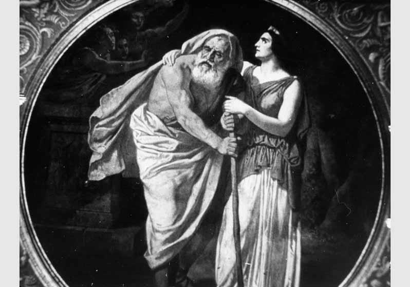 Blick auf das Wandgemälde "Oedipus und Antigone" von August Kaselowsky im Niobidensaal im Neuen Museum
