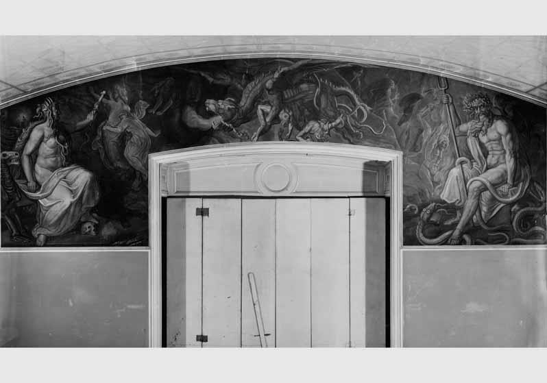 Blick auf das Wandbild "Hela und Loki" von Robert Müller von Göttingen im Vaterländischen Saal im Neuen Museum