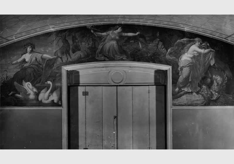 Blick auf das Wandbild "Die Nornen Skuld, Verdandi und Urd" von Gustav Heidenreich im Vaterländischen Saal im Neuen Museum