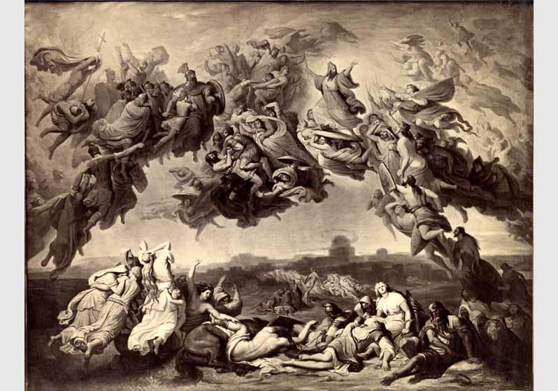Blick auf das Wandbild "Die Hunnenschlacht" von Wilhelm von Kaulbach im Haupttreppenhaus des Neuen Museums