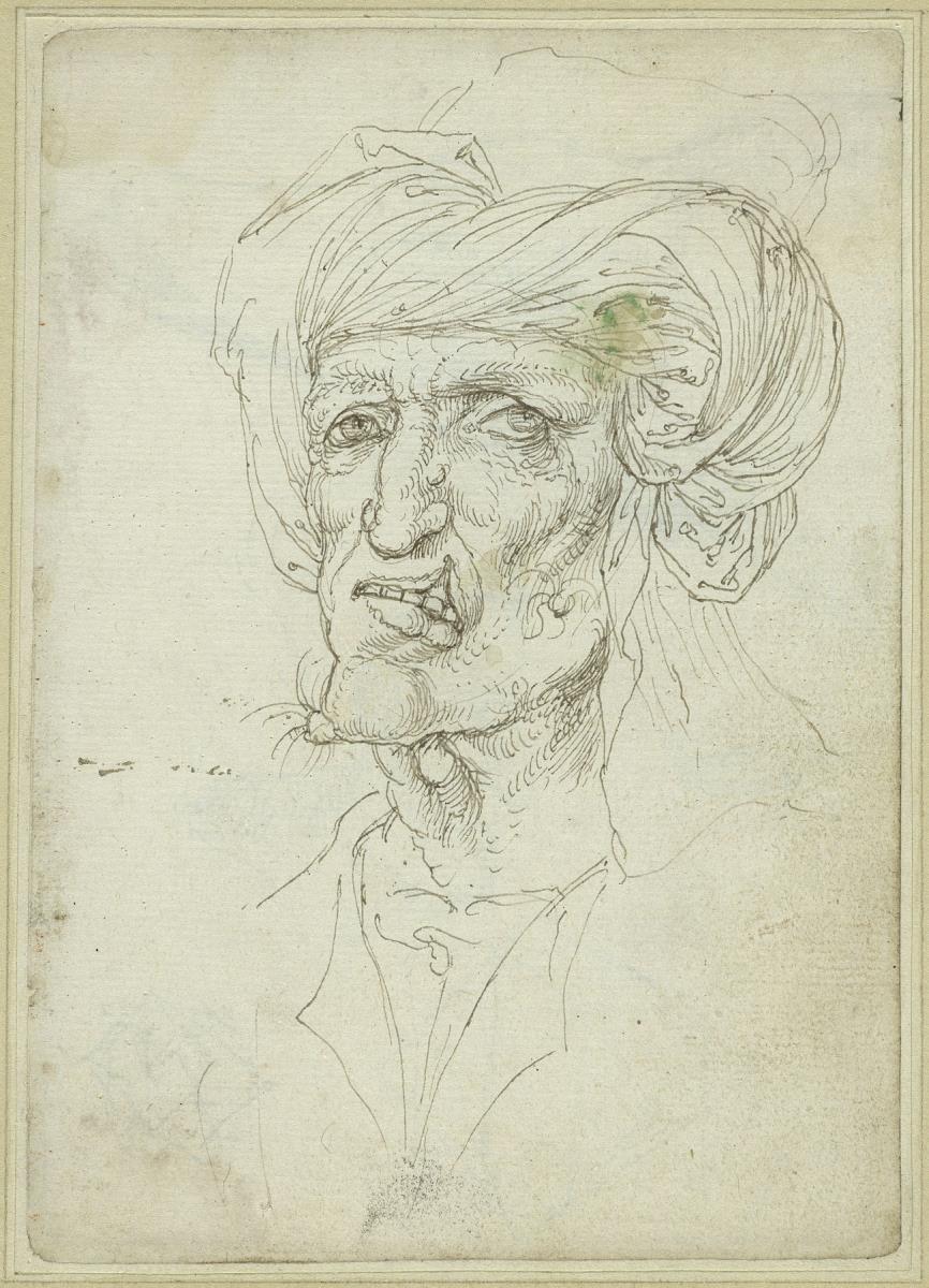 Kopf eines Mannes mit Turban und Hasenscharte