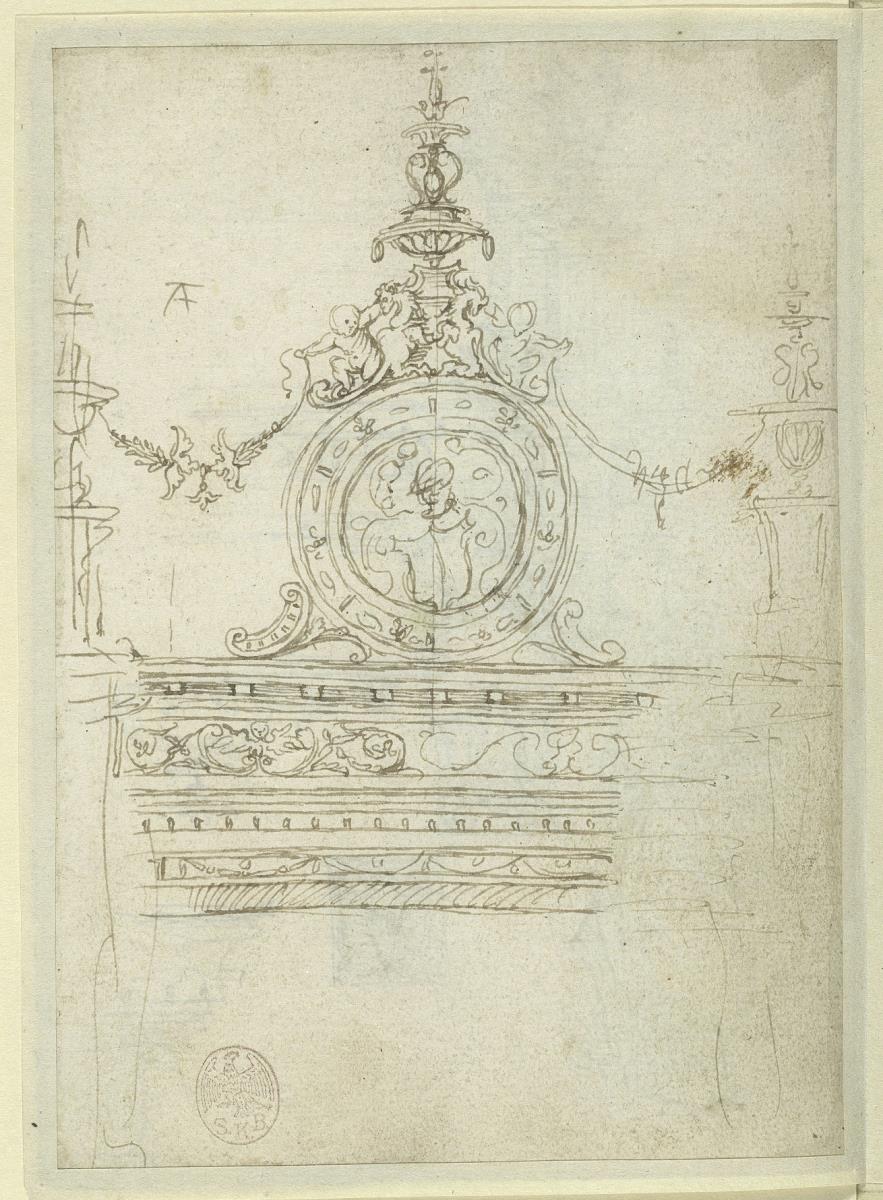 Ornamentale architektonische Konstruktion (obere Mitte, zugehörig sind fol. 18v, 20v, 30r)