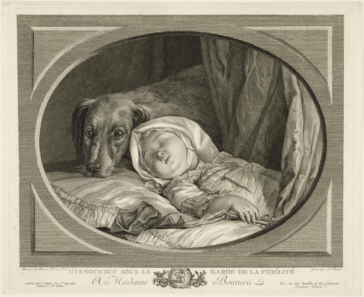 Die Unschuld bewacht von der Treue (L'Innocence sous la garde de la Fidélité): ein Hund bewacht ein schlafendes Kleinkind