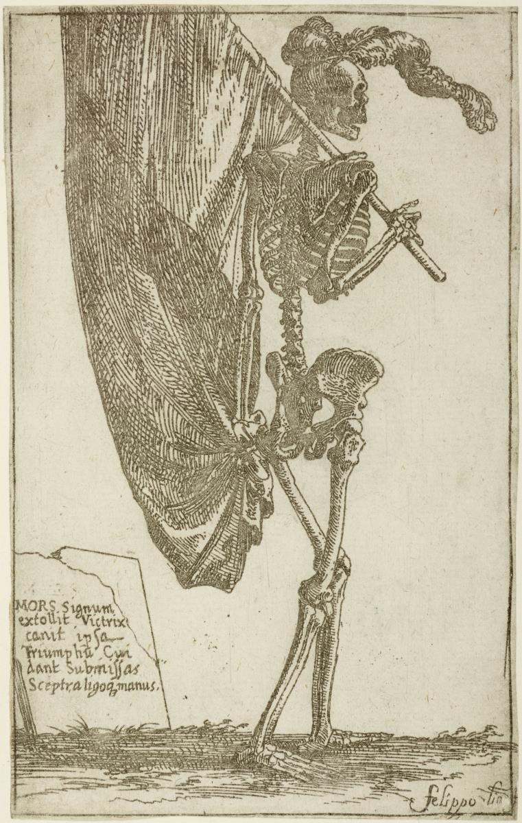 Menschliches Skelett mit einer Fahne (der Tod), aus: (Gli Scheletri)