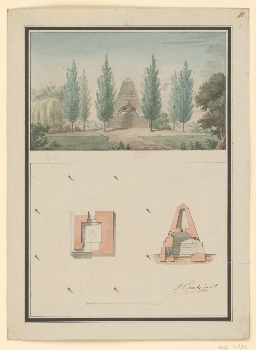 Denkmal für General Marceau. Ansicht, Schitt und Grundriss