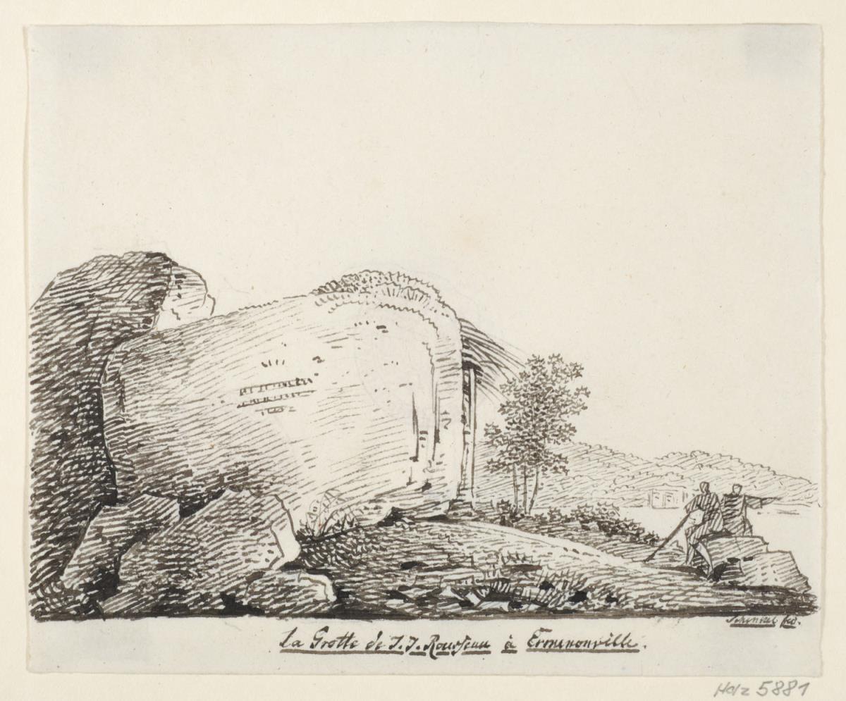 Aufnahme der Grotte von Jean-Jacques Rousseau in Ermenonville