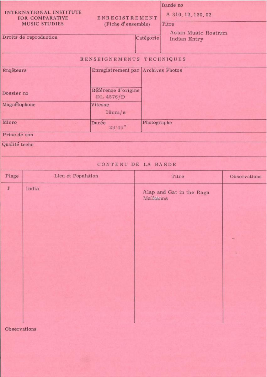 India / Asian Music Rostrum / Indian Entry