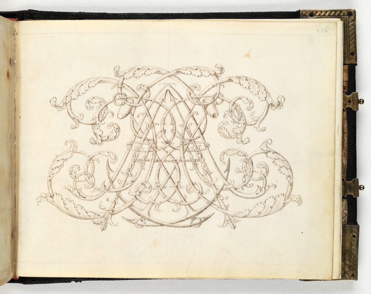 Die verschlungenen Initialen der Anne de Chambré kalligraphisch verziert