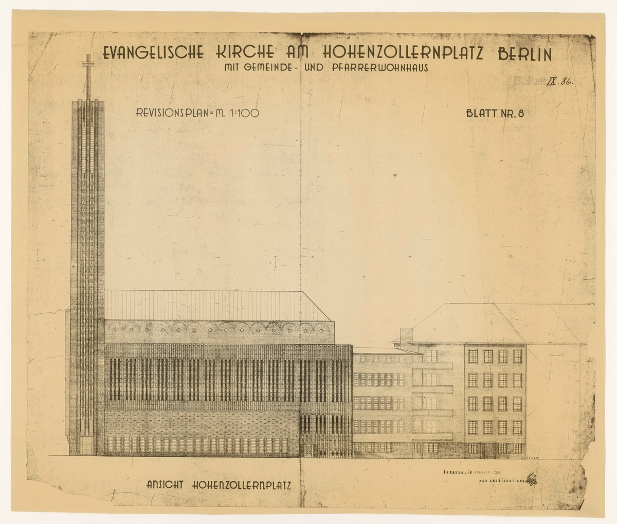 Berlin, Kirche am Hohenzollernplatz, Revisionsplan, Ansicht