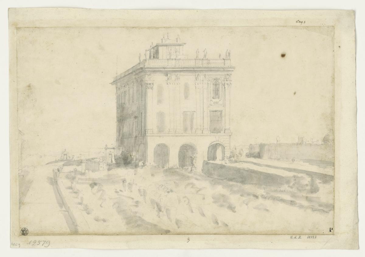 Casino einer Villa, auf dem Dach Statuen