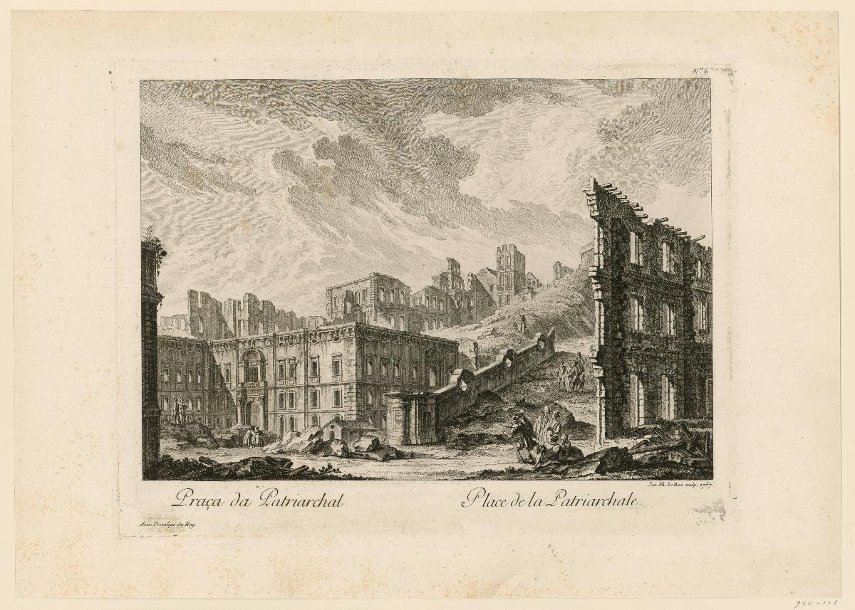 Die Place de la Patriarchale. Nr. 6 (aus: Sammlung der schönsten Ruinen von Lissabon, verursacht durch das Erdbeben und das Feuer des ersten November 1755)