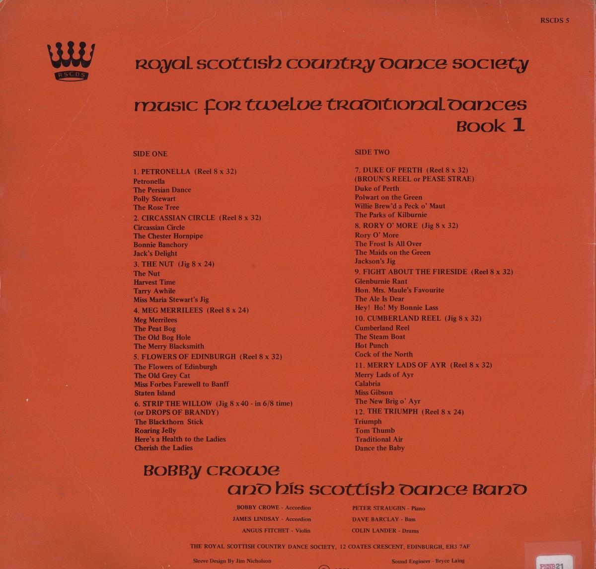 Music for Twelve Traditional Dances. Book 1. Bobby Crowe and his Scottish Dance Band