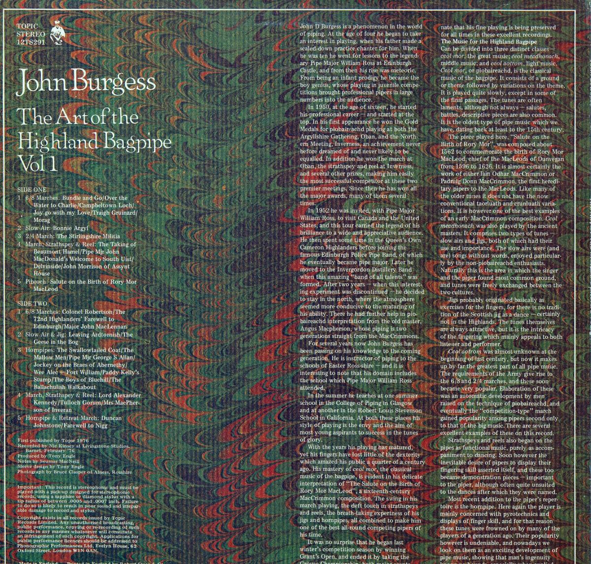 John Burgess. The Art of the Highland Bagpipe Vol. 1