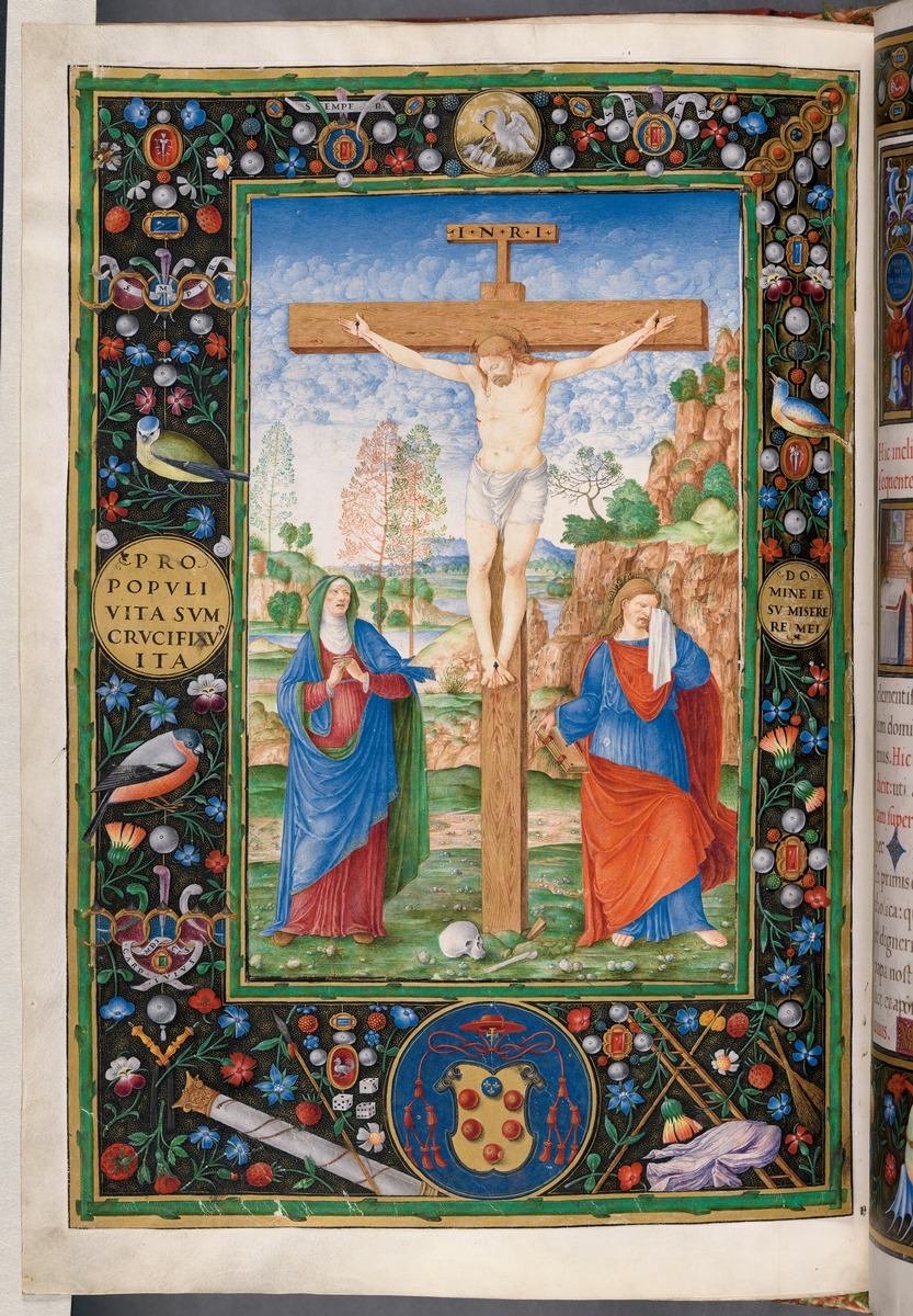 Kanonbild Christus am Kreuz mit Maria und Johannes (aus Missale Romanum, geschrieben für Giulio de'Medici (Papst Clemens VII.))