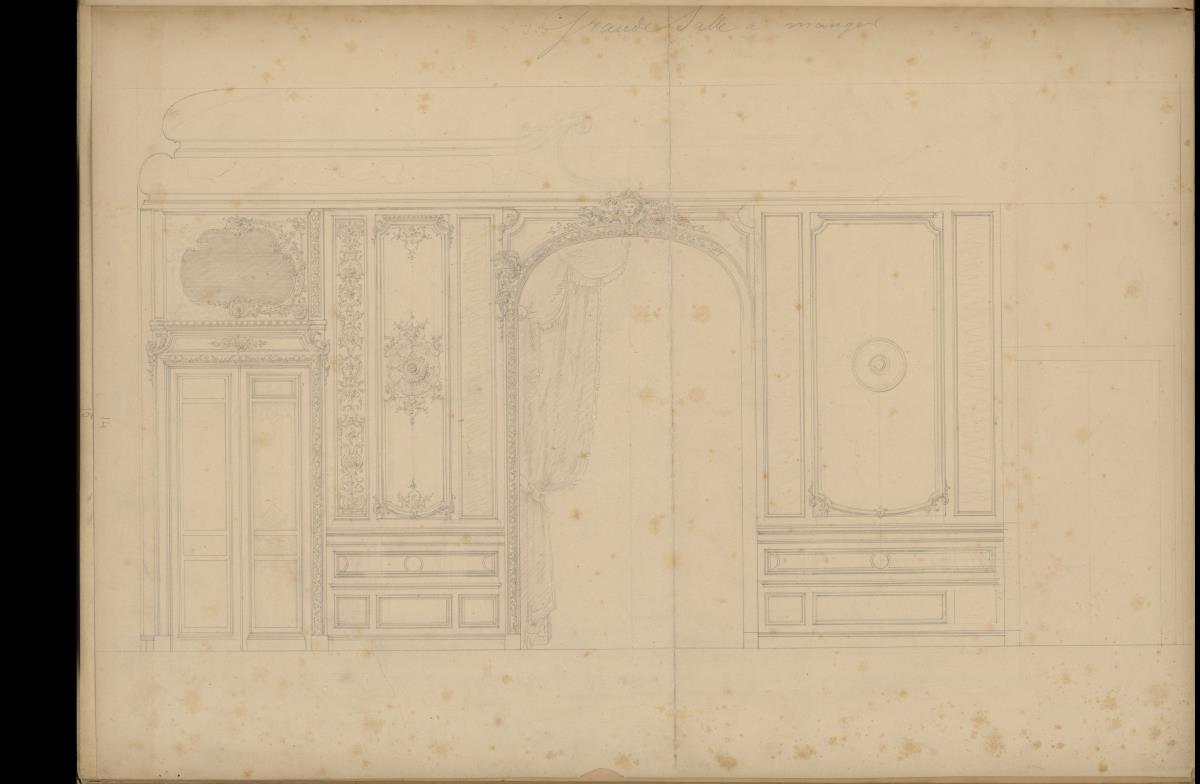 Aufrisse der Boiserien und Wandgestaltungen im Grand Salon des Waddesdon Manor