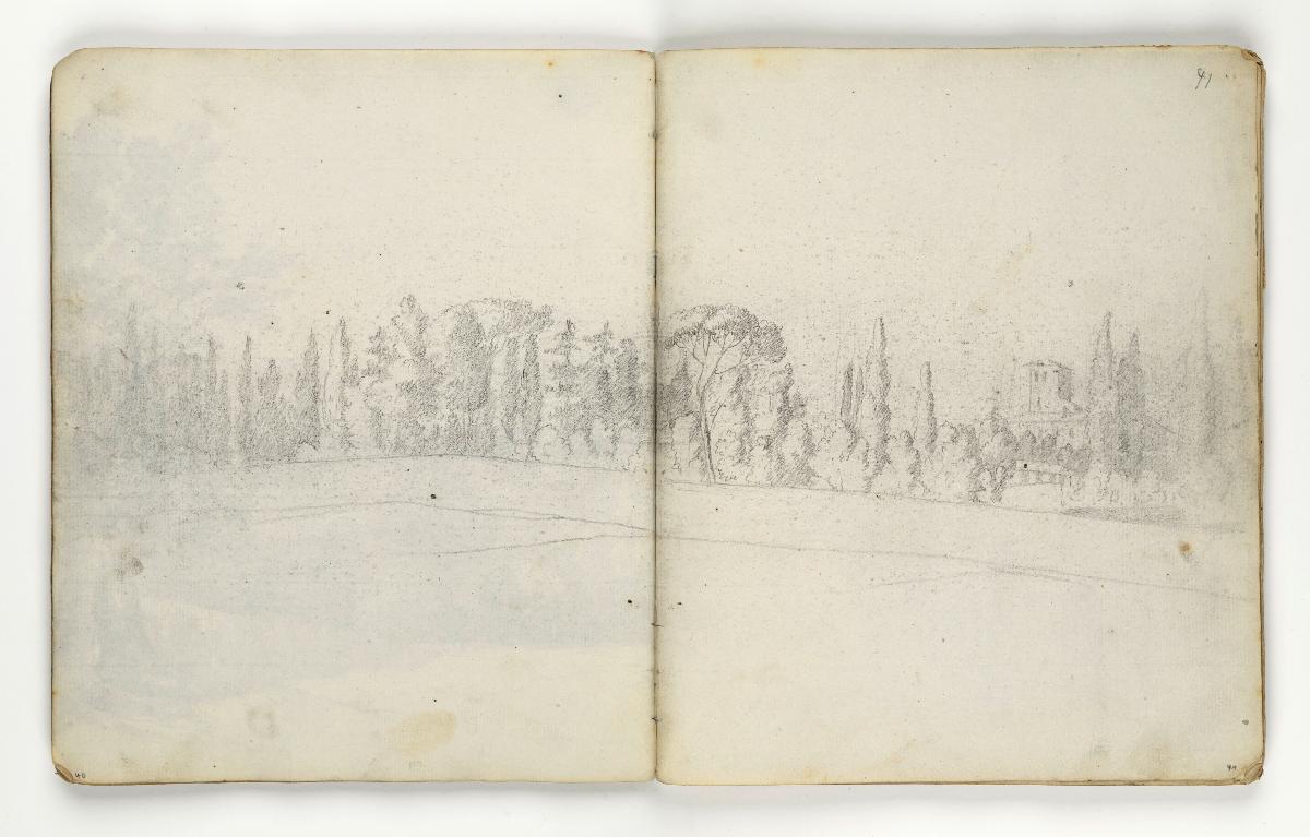Landschaft mit Bäumen und Gebäuden