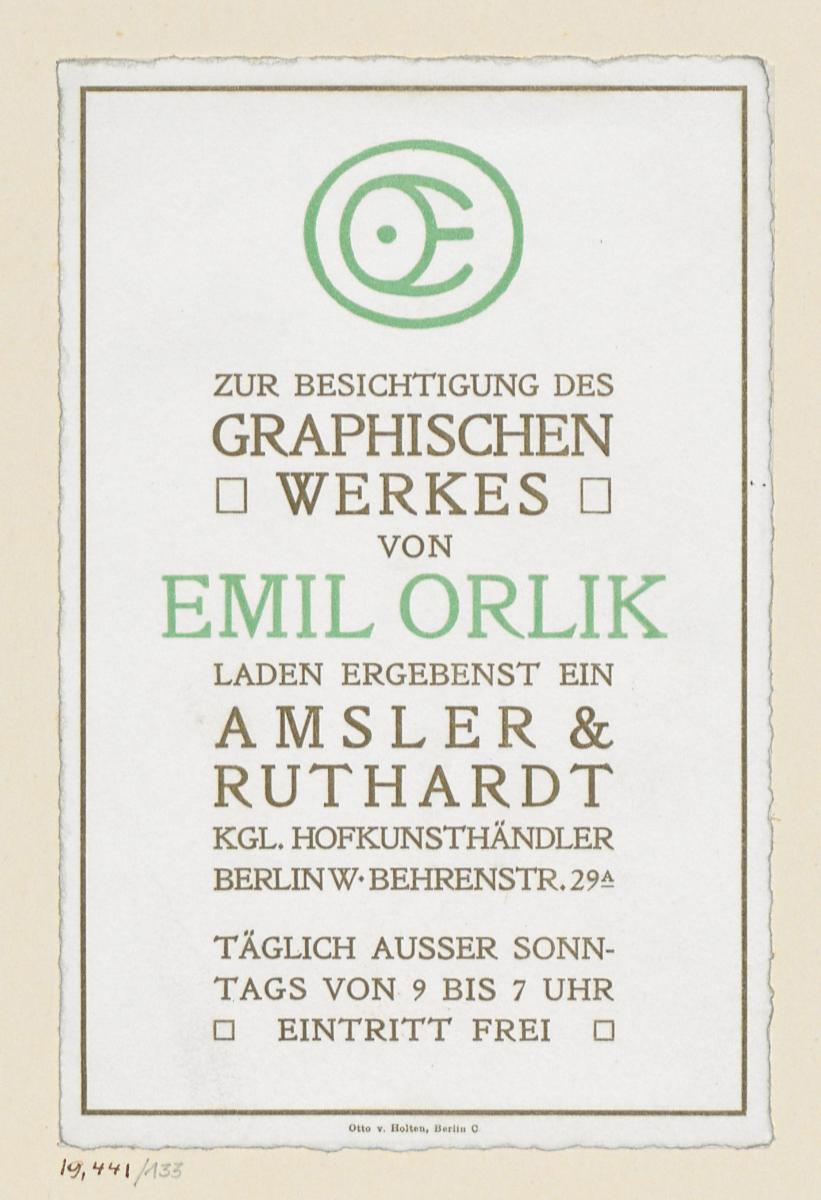 Ausstellung zum Graphischen Werk von Emil Orlik (bei Amsler & Ruthardt)