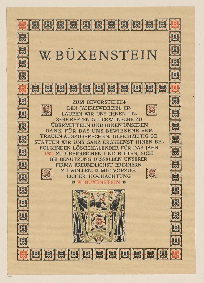 Neujahrsgruß und Danksagung der Fa. W. Büxenstein (1906)