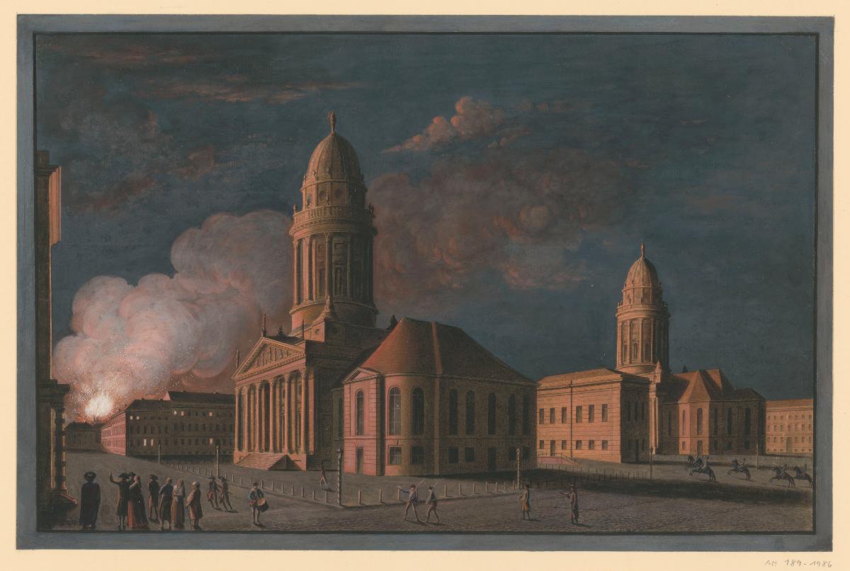 Gendarmenmarkt mit Blick auf die Französische Straße. Brand in der Nacht 26/27.11.1794