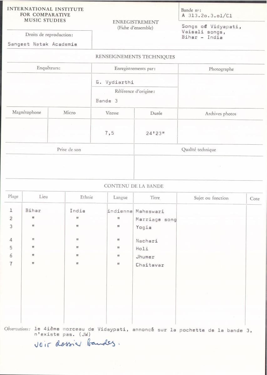 India / Bihar / Songs of Vidyapati, Vaisali songs.