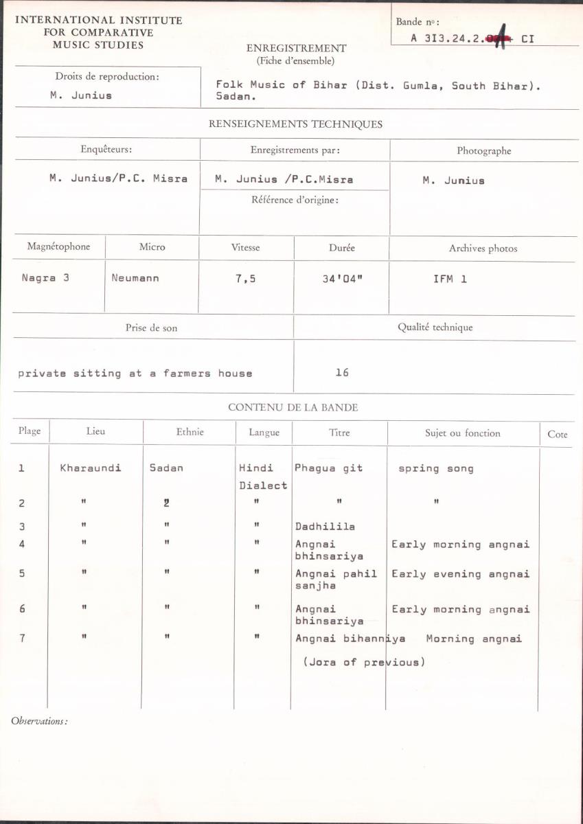 India / Bihar I / Folk Music of Bihar (Dist. Gumla, South Bihar) / Sadan
