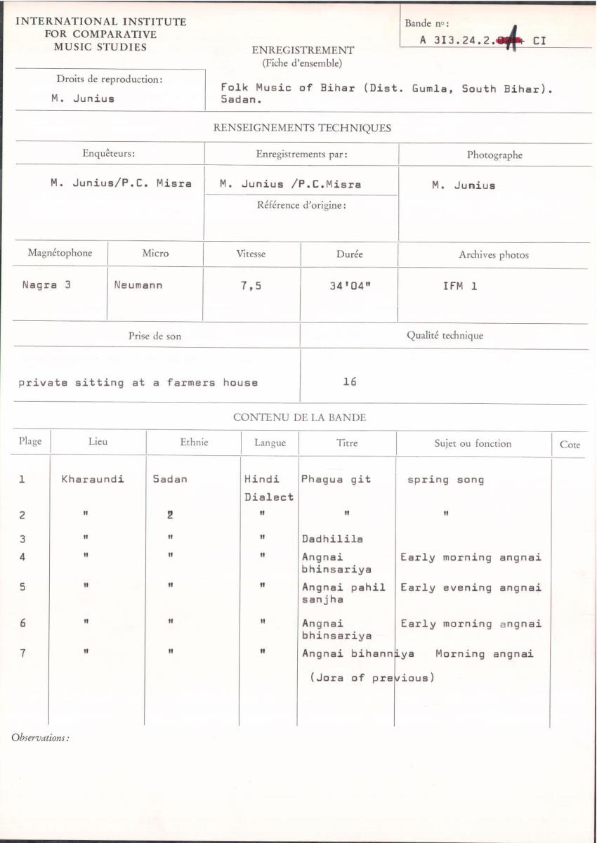India / Bihar I / Folk Music of Bihar (Dist. Gumla, South Bihar) / Sadan