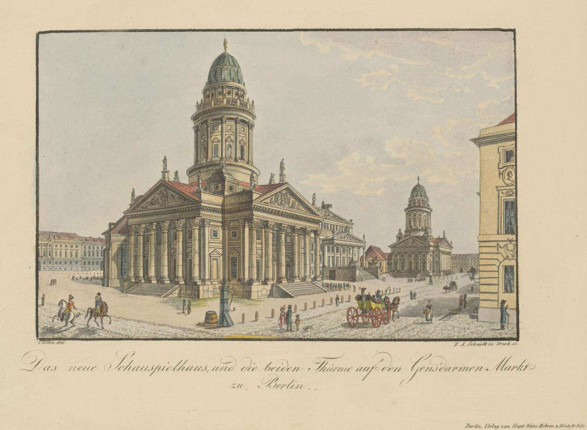 Das neue Schauspielhaus und die beiden Thürme auf den Gendarmen-Markt zu Berlin