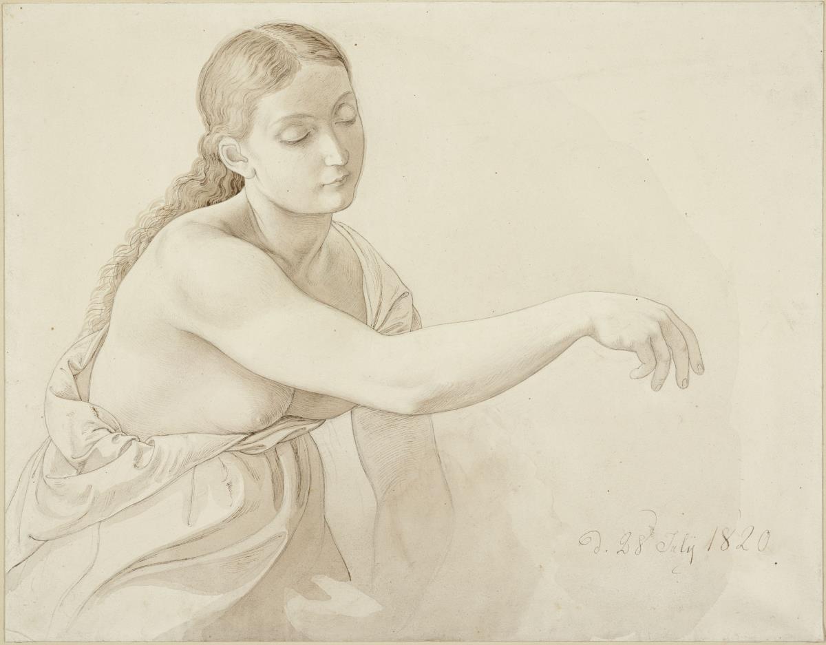 Weibliche Halbfigur mit gelöstem Haar
