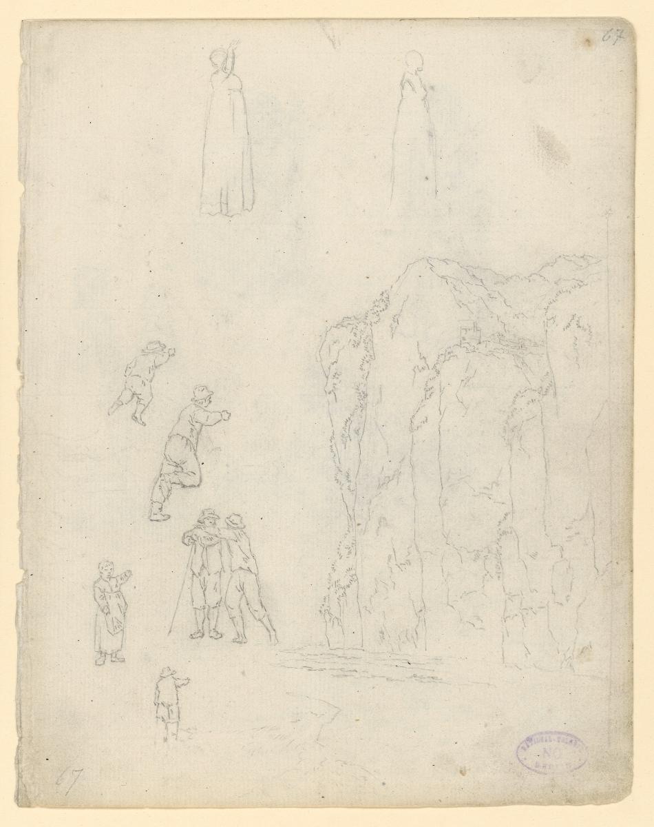 Nachzeichnung einer Felspartie in Berchems "Ruinenlandschaft" in der Dresdener Galerie