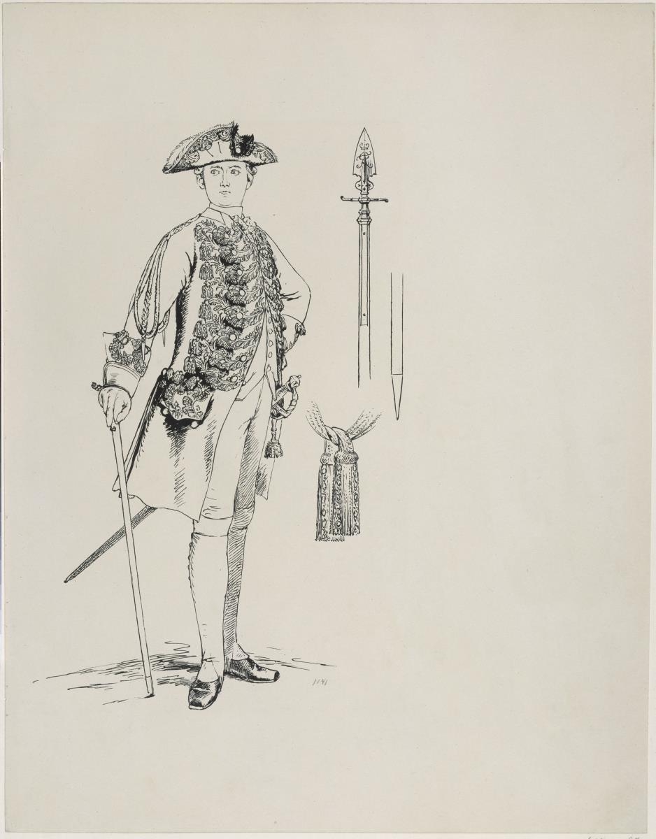 Offizier des zweiten Bataillons des Regiments Nr. 15 (1806 desgl.). in: Die Armee Friedrichs des Großen in ihrer Uniformierung