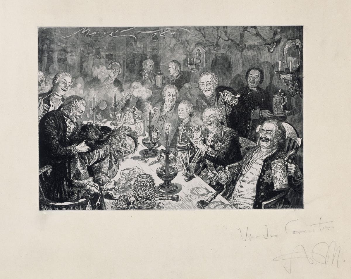 Das Tabakskollegium König Friedrich Wilhelms I., mit Menzels Vermerk "Vor der Correctur". Zu Scherr's Germania