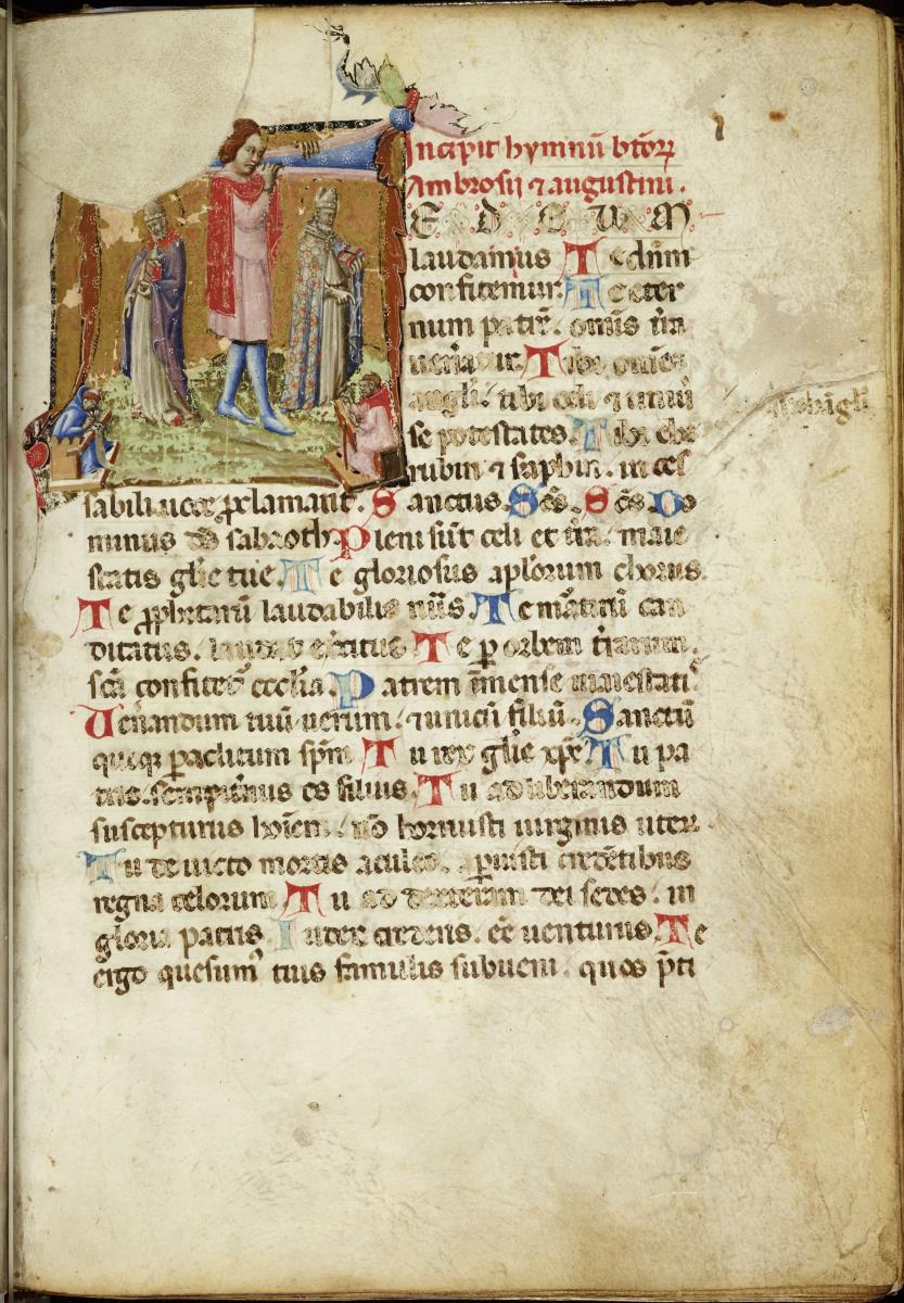 Psalterium und Martyrologium. Initiale T zu Beginn des Ambrosianischen Lobgesangs