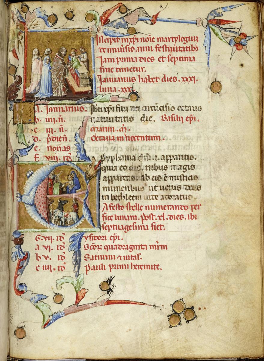 Psalterium und Martyrologium. Beschneidung des Christkindes, Anbetung der Könige
