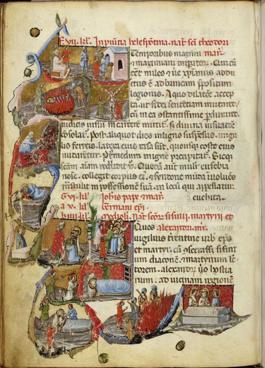 Psalterium und Martyrologium. Darstellungen aus dem Leben der Hl. Theodorus, Sisinus und Alexander