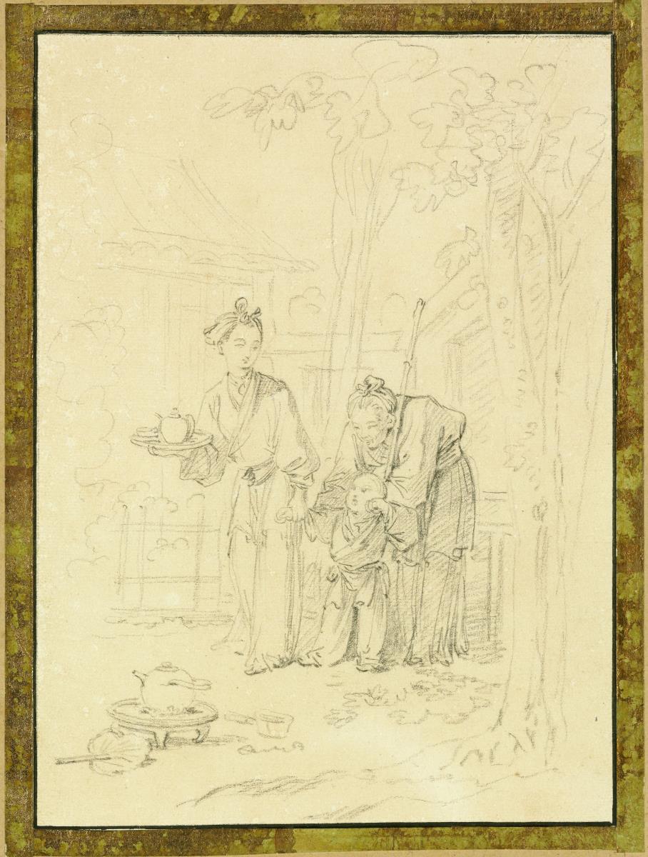 Chinoiserie: Chinesische Familie im Freien mit Teegefäßen (Le Thé)