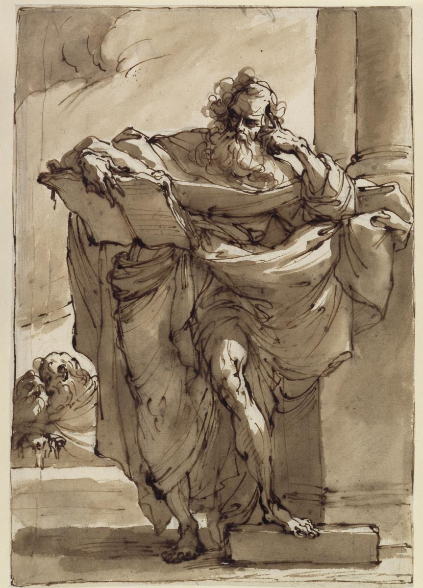 Stehender Mann mit Buch vor einer Säule (Prophet?)