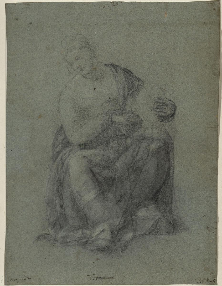 Sitzende weibliche Figur mit einer Vase (Studie für eine Madonna mit dem Christuskind)